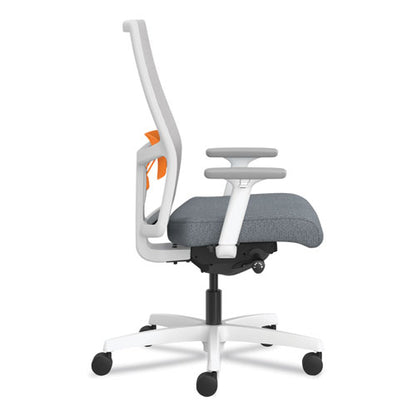 Ignition 2.0 4-way Stretch Mid-back Task Chair, Orange Adjustable Lumbar Support, Basalt Seat, Fog Back, White Base