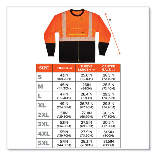 Glowear 8281bk Class 2 Long Sleeve Shirt With Black Bottom, Polyester, Small, Orange