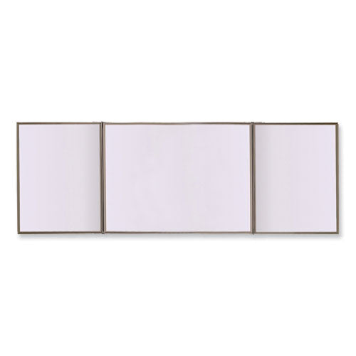 Visuall Pc Whiteboard Cabinet With Fabric Bulletin Board Exterior Doors, 36" X 24", Beige/white Surface, Satin Aluminum Frame