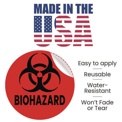 Vinyl Decals, Biohazard, 4" Diameter, Red/black, 3/pack