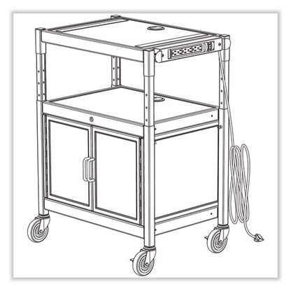 Steel Adjustable Av Cart With Cabinet, Metal, 3 Shelf, 6 Ac Outlets, 40 Lb Capacity, 26.75 X 20.5 X 42, Black