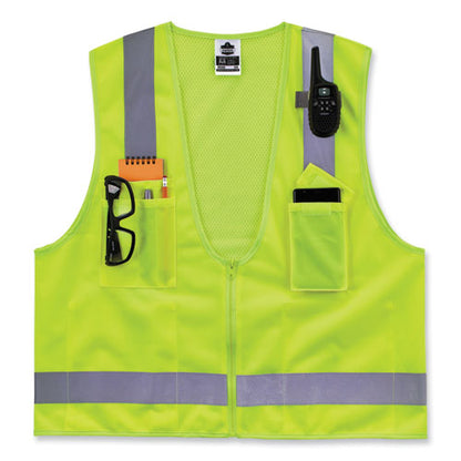 Glowear 8249z-s Single Size Class 2 Economy Surveyors Zipper Vest, Polyester, 3x-large, Lime