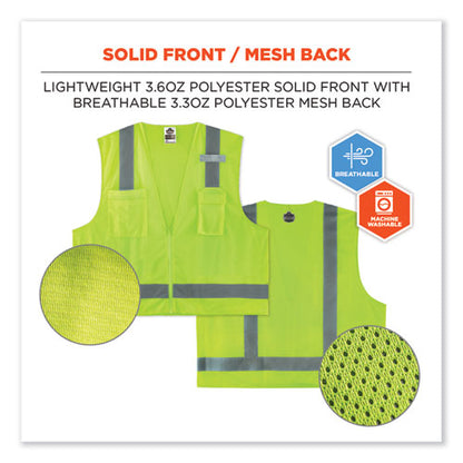 Glowear 8249z-s Single Size Class 2 Economy Surveyors Zipper Vest, Polyester, X-large, Lime