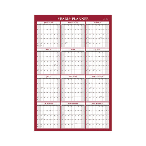 Classic Red Laminated Erasable Wall Calendar, 48 X 32, White/red/gray Sheets, 12-month (jan To Dec): 2025