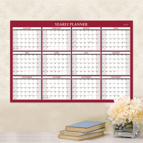 Classic Red Laminated Erasable Wall Calendar, 48 X 32, White/red/gray Sheets, 12-month (jan To Dec): 2025