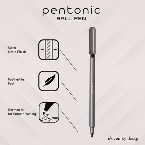 Pentonic Medium Point Ballpoint Pen, 1 Mm, Assorted Ink Colors, Charcoal Gray Barrel, 25/pack