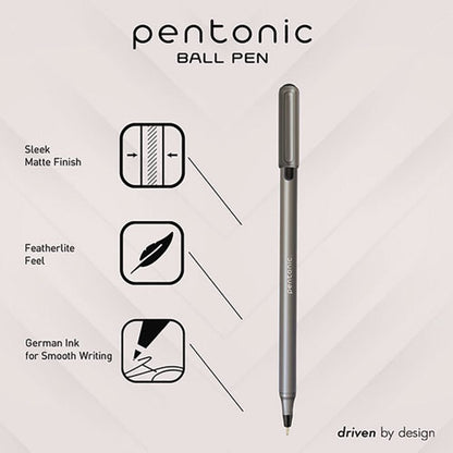 Pentonic Medium Point Ballpoint Pen, 1 Mm, Assorted Ink Colors, Charcoal Gray Barrel, 25/pack