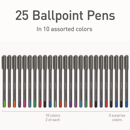 Pentonic Medium Point Ballpoint Pen, 1 Mm, Assorted Ink Colors, Charcoal Gray Barrel, 25/pack