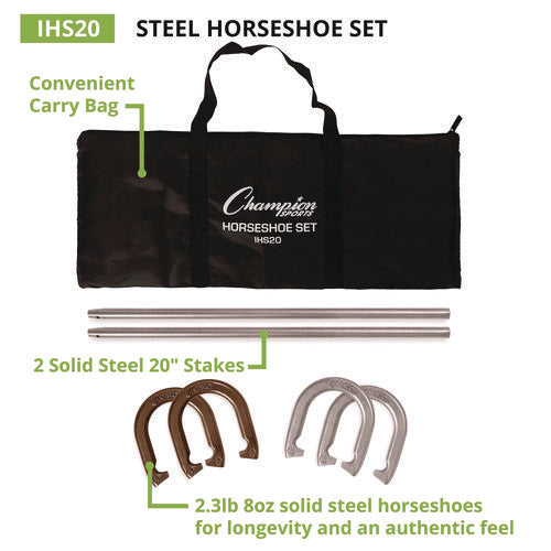 Steel Horseshoe Set, (4) Horseshoes/(2) 20" Stakes/nylon Carry Bag