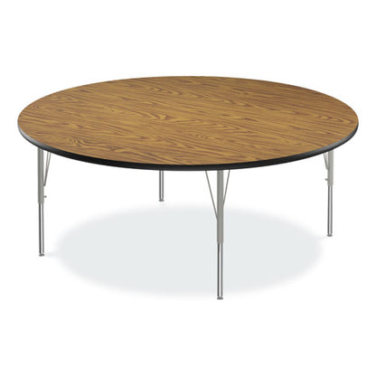 Height Adjustable Activity Tables, Round, 60" X 19" To 29", Medium Oak Top, Gray Legs, 4/pallet