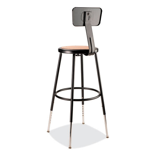 6200 Series 25" To 33" Height Adjustable Heavy Duty Stool With Backrest, Supports Up To 500 Lb, Brown Seat, Black Base