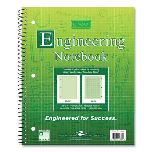 Wirebound Engineering Notebook, 20 Lb Paper Stock, Green Cover, 80-green 11 X 8.5 Sheets, 24/carton