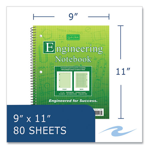 Wirebound Engineering Notebook, 20 Lb Paper Stock, Green Cover, 80-green 11 X 8.5 Sheets, 24/carton