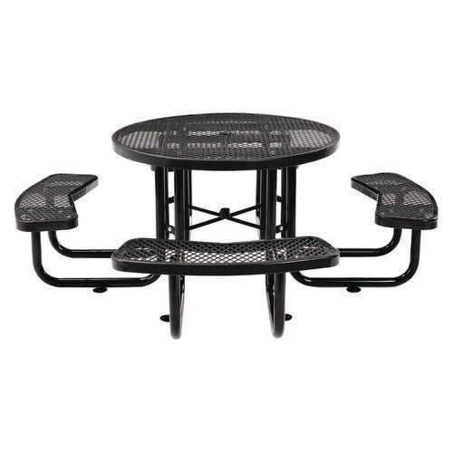 Expanded Steel Picnic Table, Round, 46" Dia X 29.5"h, Black Top, Black Base/legs