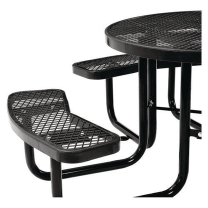 Expanded Steel Picnic Table, Round, 46" Dia X 29.5"h, Black Top, Black Base/legs