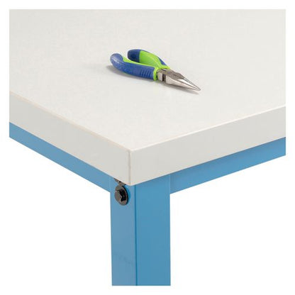 Adjustable Height Heavy Duty Workbenches, 5,000 Lbs, 72 X 30 X 31.63 To 43.63, White/blue