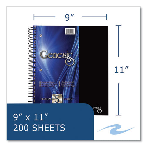 Genesis Notebook, 5-subject, Medium/college Rule, Randomly Assorted Cover Color, (200) 11 X 9 Sheets, 12/carton