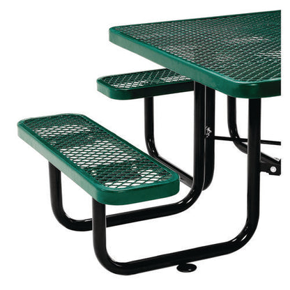 Expanded Steel Picnic Table, Square, 81 X 81 X 29.5, Green Top, Green Base/legs