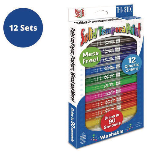 Thin Stix Tempera Paint Set, 12 Assorted Classic Colors, 12/set, 12 Sets/carton