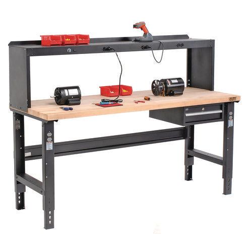 Standard Duty Butcher Block Top Adjustable Height Workbench, 2,000 Lbs, 72 X 36 X 30.88 To 36.88, Maple/black