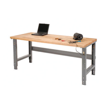 Standard Duty Butcher Block Top Adjustable Height Workbench, 2,000 Lbs, 72 X 30 X 30.88 To 36.88, Maple/gray