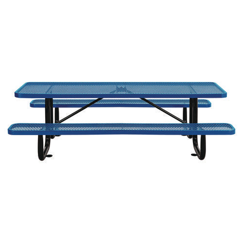 Expanded Steel Picnic Table, Rectangular, 96 X 62 X 29.5, Blue Top, Blue Base/legs