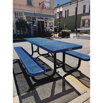 Expanded Steel Picnic Table, Rectangular, 96 X 62 X 29.5, Blue Top, Blue Base/legs