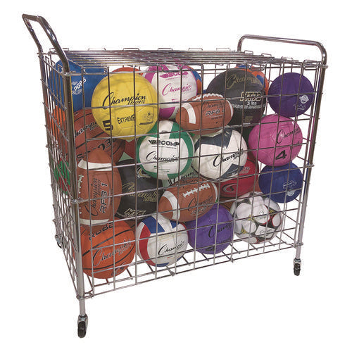 Portable Lockable Ball Locker, Metal, 176 Lb Capacity, 24 X 39 X 40, Chrome