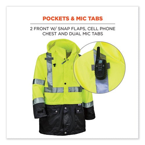 Glowear 8365bk Class 3 Hi-vis Rain Jacket Black Bottom, Medium, Lime