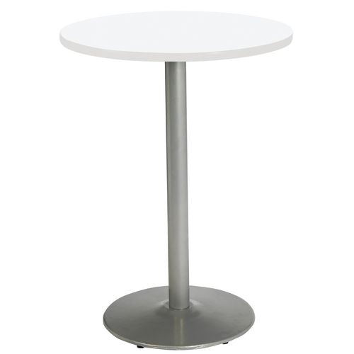 Pedestal Bistro Table With Four Navy Kool Series Barstools, Round, 36" Dia X 41h, Designer White