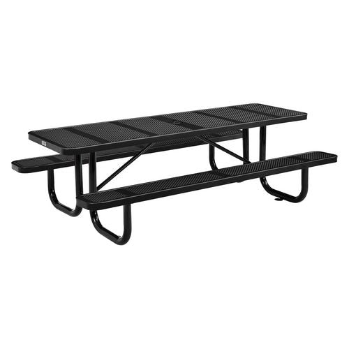 Perforated Steel Picnic Table, Rectangular, 72 X 62 X 29.5, Black Top, Black Base/legs