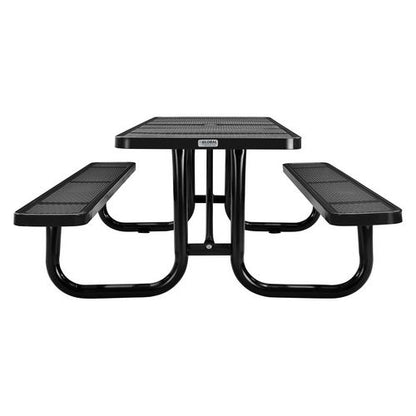 Perforated Steel Picnic Table, Rectangular, 72 X 62 X 29.5, Black Top, Black Base/legs