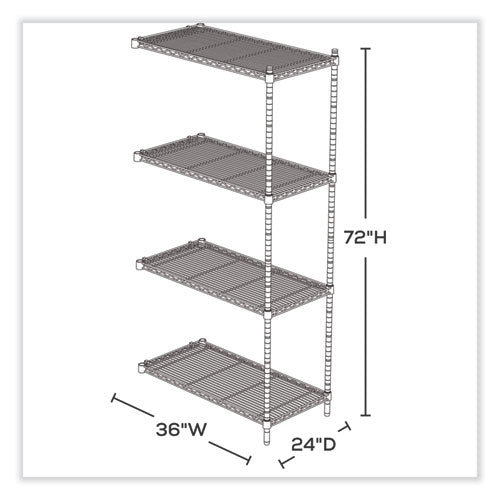 Industrial Add-on Unit, Four-shelf, 36w X 24d X 72h, Steel, Metallic Gray