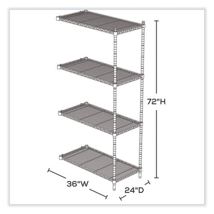 Industrial Add-on Unit, Four-shelf, 36w X 24d X 72h, Steel, Metallic Gray