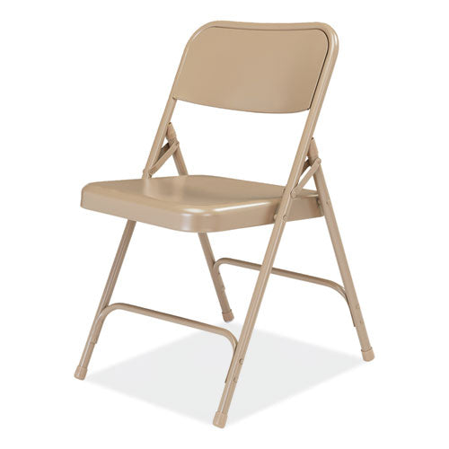 200 Series Premium All-steel Double Hinge Folding Chair, Supports Up To 500 Lb, 17.25" Seat Height, Beige, 4/carton