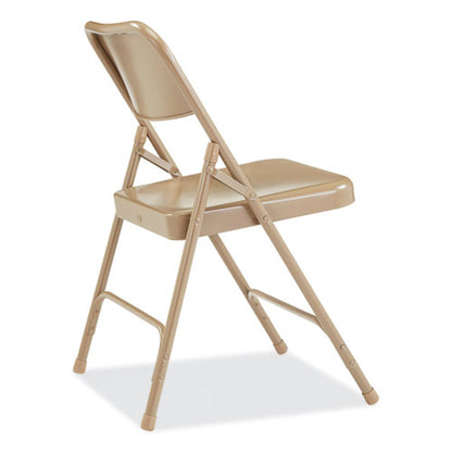 200 Series Premium All-steel Double Hinge Folding Chair, Supports Up To 500 Lb, 17.25" Seat Height, Beige, 4/carton