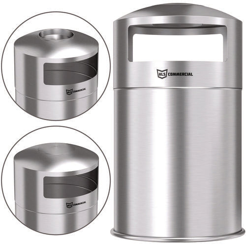 Extra-large Dual Side-entry Trash Can, Outdoor, 50 Gal, Stainless Steel, Silver