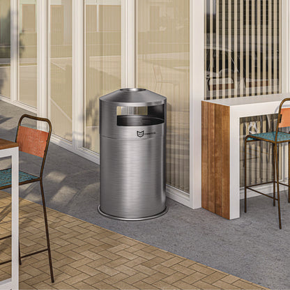 Extra-large Dual Side-entry Trash Can, Outdoor, 50 Gal, Stainless Steel, Silver