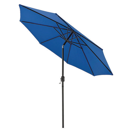 Outdoor Umbrella With Tilt Mechanism, 102" Span, 94" Long, Blue Canopy, Black Handle