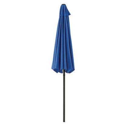 Outdoor Umbrella With Tilt Mechanism, 102" Span, 94" Long, Blue Canopy, Black Handle