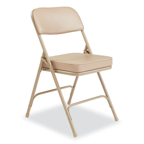 3200 Series 2" Vinyl Upholstered Double Hinge Folding Chair, Supports Up To 300lb, 18.5" Seat Height, Beige, 2/carton