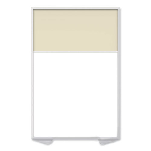 Floor Partition With Aluminum Frame And 2 Split Panel Infill, 48.06 X 2.04 X 71.86, White/carmel