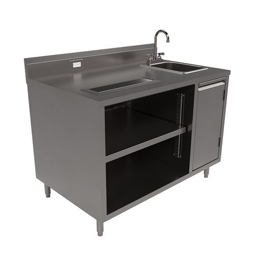 Stainless Steel Beverage Table With Right Sink, Rectangular, 30" X 48" X 41.5", Silver Top, Silver Base/legs