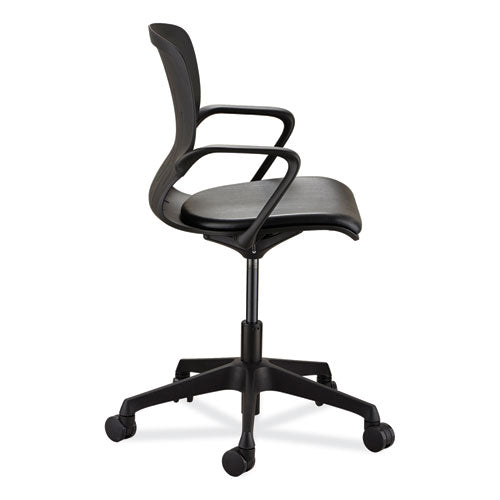 Shell Desk Chair, Supports Up To 275 Lb, 17" To 20" Seat Height, Black Seat, Black Back, Black Base