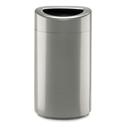 Open Top Oval Waste Receptacle, 14 Gal, Steel, Silver