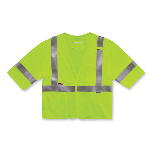 Glowear 8356frhl Class 3 Fr Hook And Loop Safety Vest With Sleeves, Modacrylic, Large/x-large, Lime