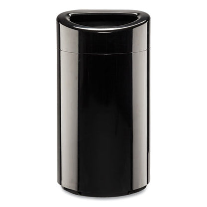 Open Top Oval Waste Receptacle, 14 Gal, Steel, Black