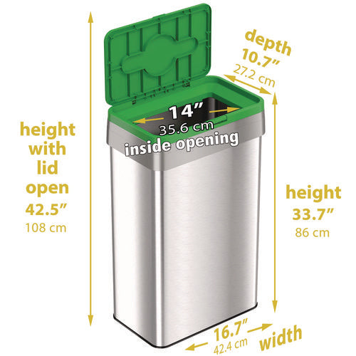 Open Top Compost Bin With Color-coded Lid, 21 Gal, Plastic/stainless Steel, Silver/green