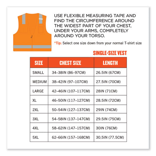 Glowear 8249z-s Single Size Class 2 Economy Surveyors Zipper Vest, Polyester, Large, Orange