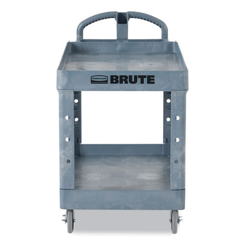 Brute Heavy-duty Ergo Handle Utility Cart, Plastic, Two Shelves, 500 Lb Capacity, 25.5" X 44" X 39", Gray